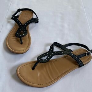 Brash Black Sandals With Back Straps & Metal Accents